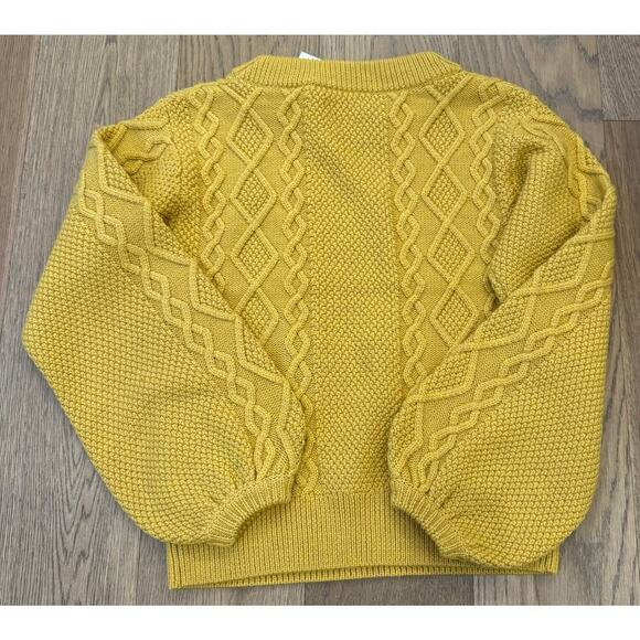 NWT Joie Mustard Yellow Cable Knit Wool Sweater Puff Sleave XS - Picture 7 of 9